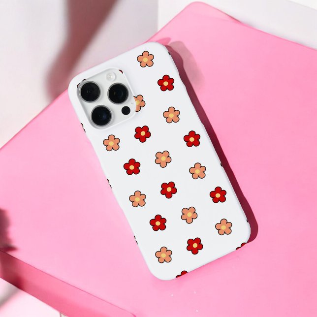 Coque iPhone Retro Chic Rouge & Blanc Motif Floral Whimsical (Créateur téléchargé)