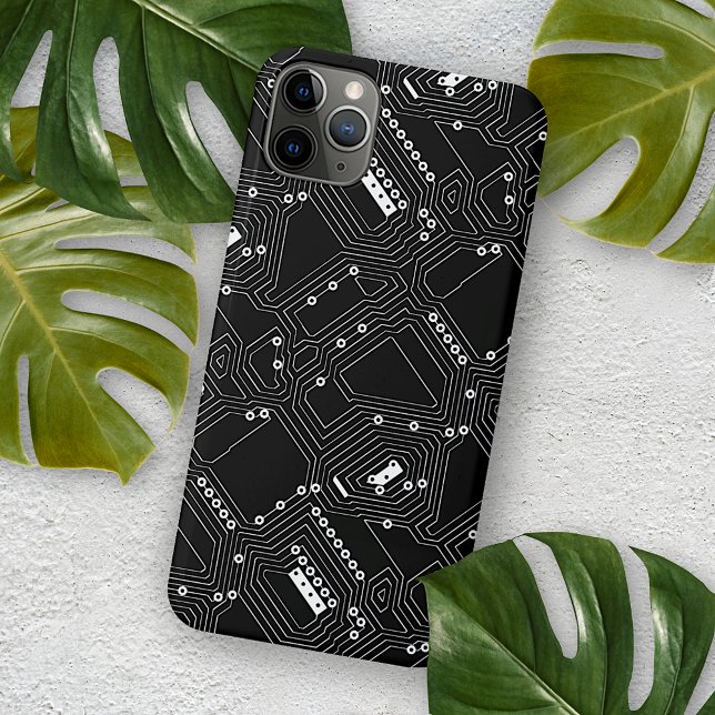 Coque iPhone Rétro Circuit Imprimé Ordinateur Noir Blanc (Créateur téléchargé)