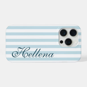 Coque iPhone 15 Pro Rétro Côtier Bandes Blanches et Bleues Nom Personn