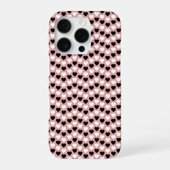 Coque iPhone Retro Hearts Pink Black & White (Verso)