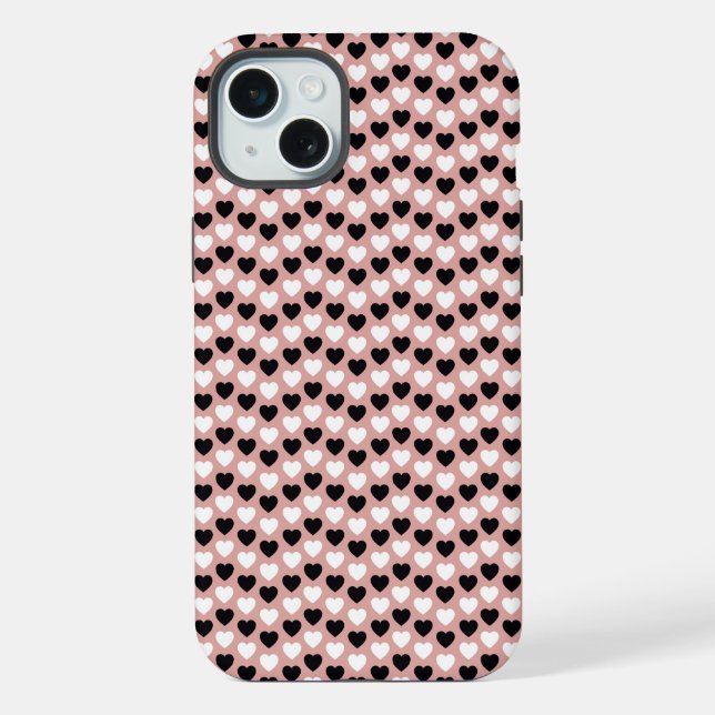 Coque iPhone Retro Hearts Pink Black & White (Verso)