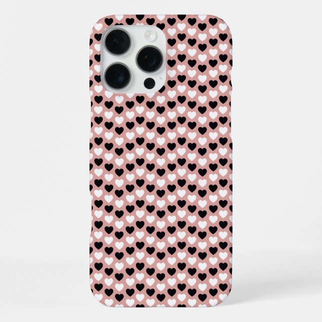 Coque iPhone Retro Hearts Pink Black & White (Verso)