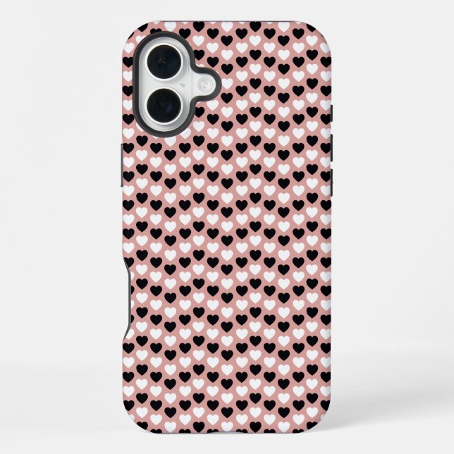 Coque iPhone Retro Hearts Pink Black & White (Verso)