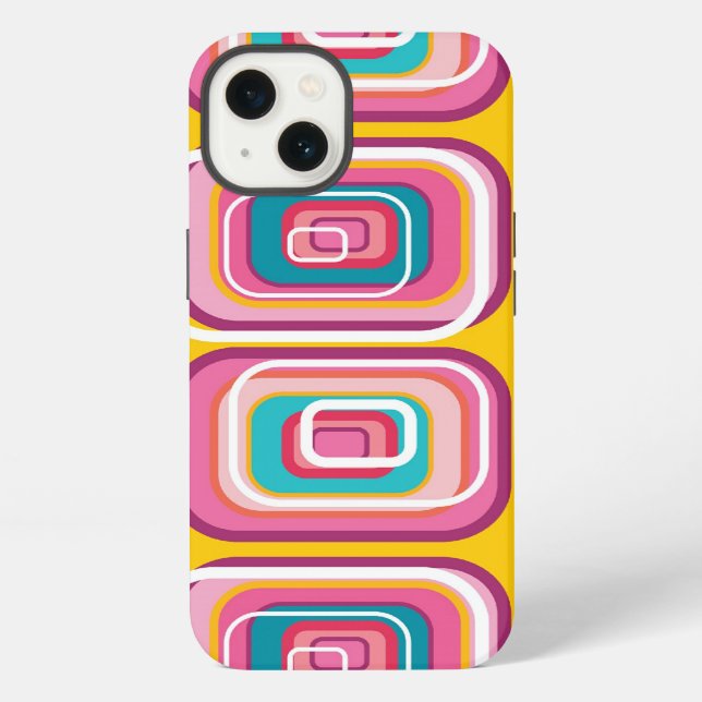 Coque iPhone Retro Mod Funky Pink Squares Pattern Phone Case (Verso)