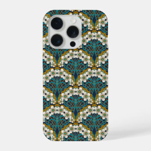 Coque iPhone 15 Pro Retro Nouveau - Courbes de la nature et floraisons