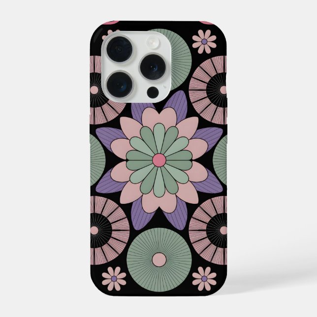 Coque iPhone Retro Pastel Floral Mandala Symmetry (Verso)