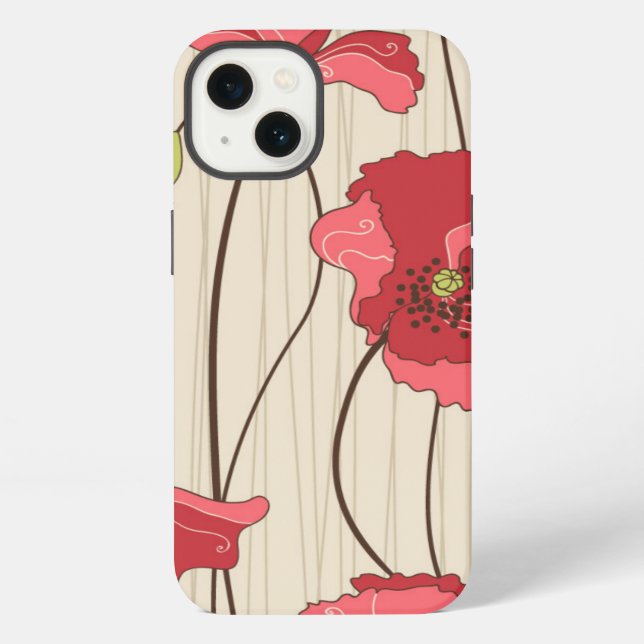 Coque iPhone Retro Poppies Pattern (Verso)