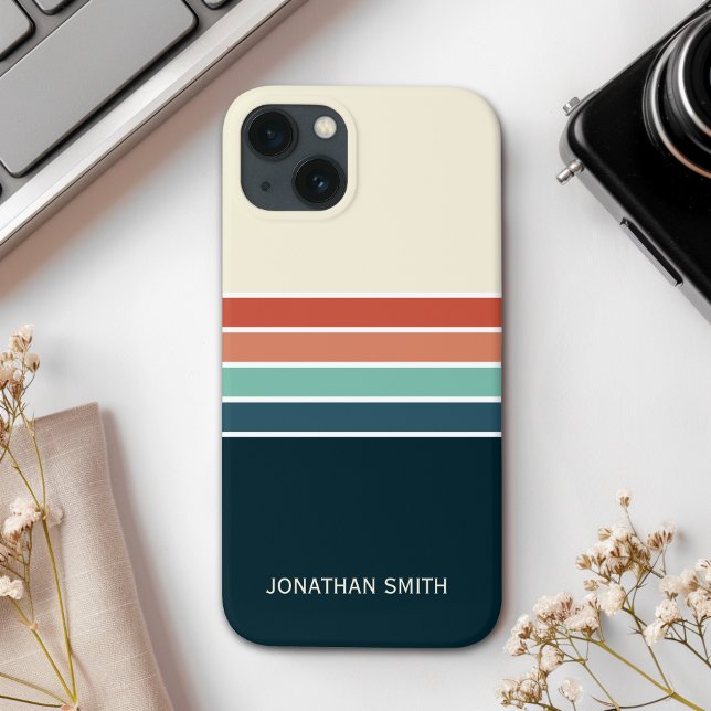 Coque iPhone Retro Striped Pattern 70's 80's, Colorful (Créateur téléchargé)