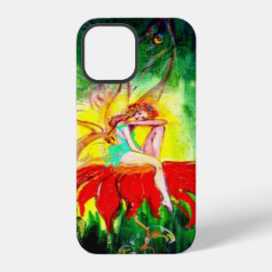 Coque iPhone 12 RÊVE DE FÉE SUR LA FLEUR ROUGE vert jaune
