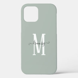Coque iPhone 12 Rêve Motivationnel Gros Monogramme Sage initial