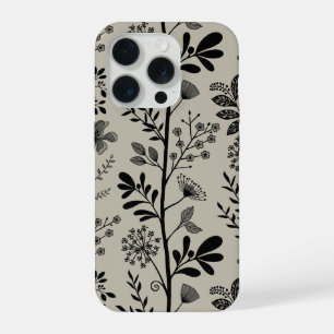 Coque iPhone 15 Pro Rêverie de jardin fleuri beige noir élégant