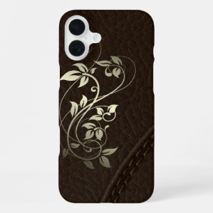 Coque iPhone 16 Plus Revêtement en faux cuir marron