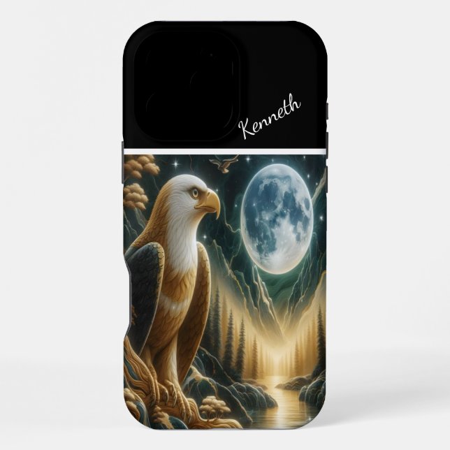 Coque iPhone Rivière éclairée par la lune dorée (Verso)