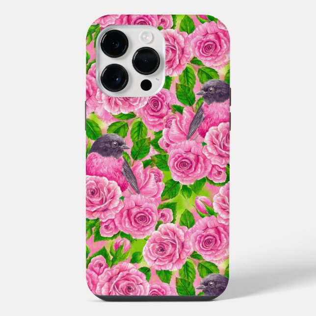 Coque iPhone Robin rose et roses (Verso)