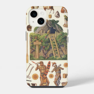 Coque Pour iPhone 14 Robinson Crusoé, jouets en papier vintage victorie