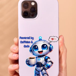 Coque Pour iPhone 14 Robot Mignon Alimenté par la Caféine et le Code