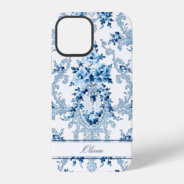Coque iPhone Rococo bleu & blanc Floral (Verso)
