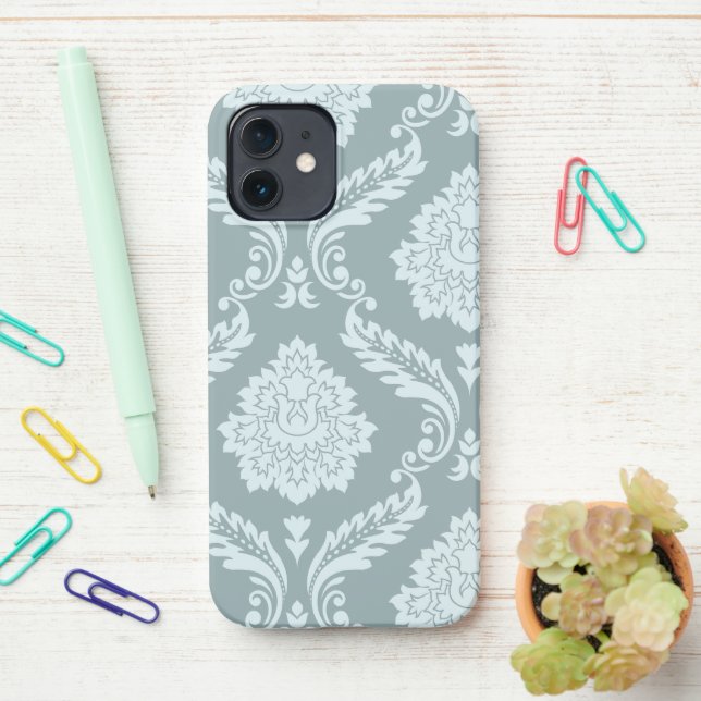 Coque iPhone Rococo Damask Art I Duck Egg Blue+Teal (Sur le bureau)