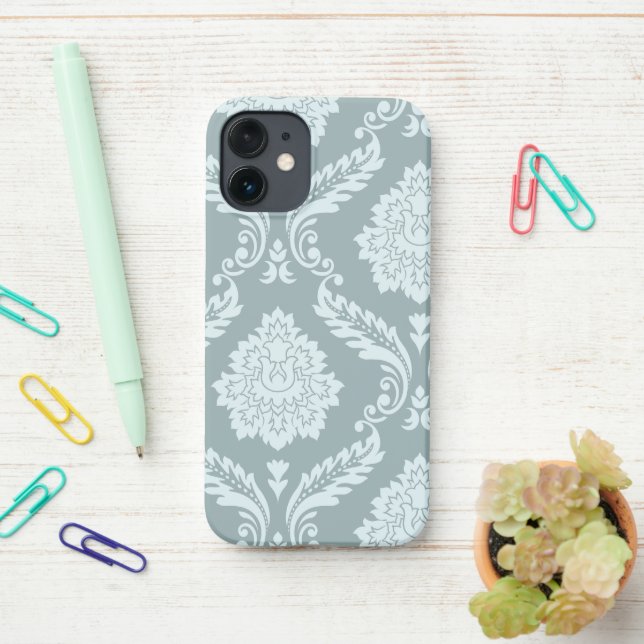 Coque iPhone Rococo Damask Art I Duck Egg Blue+Teal (Sur le bureau)