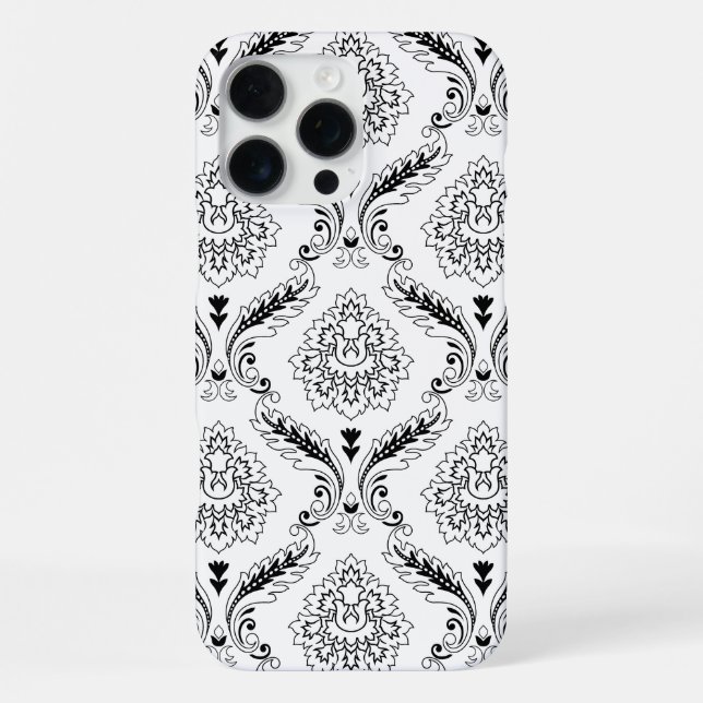 Coque iPhone Rococo Damask Line Pattern Black on White (Verso)