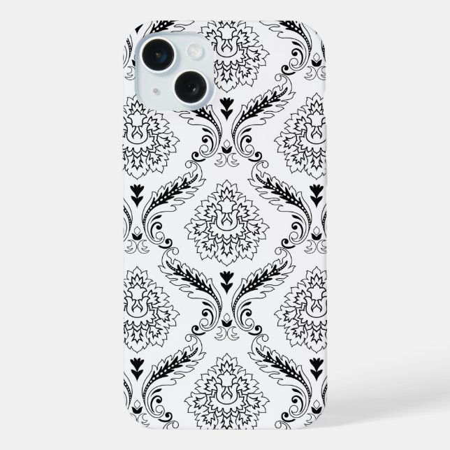 Coque iPhone Rococo Damask Line Pattern Black on White (Verso)