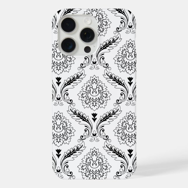 Coque iPhone Rococo Damask Line Pattern Black on White (Verso)