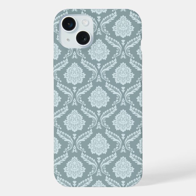 Coque iPhone Rococo Damask Rpt Pattern Duck Egg Blue+Teal (Verso)