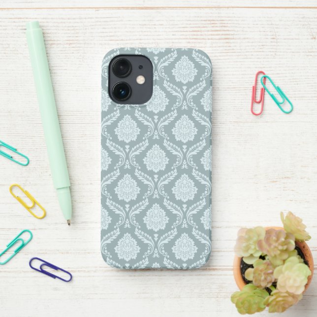 Coque iPhone Rococo Damask Rpt Pattern Duck Egg Blue+Teal (Sur le bureau)
