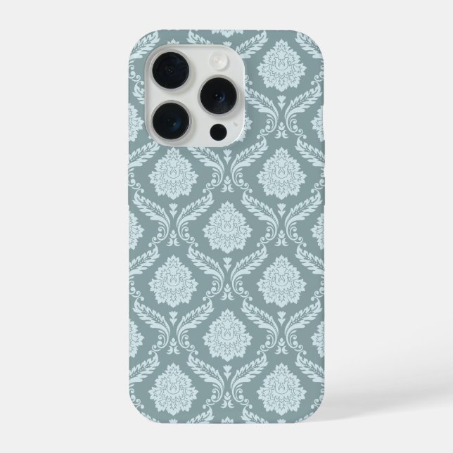 Coque iPhone Rococo Damask Rpt Pattern Duck Egg Blue+Teal (Verso)