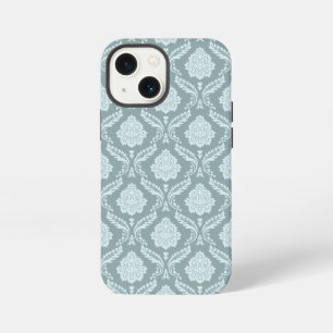 Etui iPhone 13 Mini Rococo Damassé Motif Répétitif Bleu Canard+Turquoi