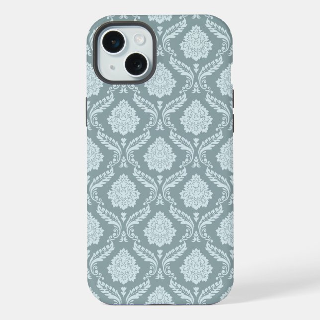 Coque iPhone Rococo Damassé Rpt Motif Œuf de Canard Bleu+Turquo (Verso)