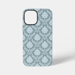 Coque iPhone 12 Mini Rococo Damassé Rpt Motif Œuf de Canard Bleu+Turquo
