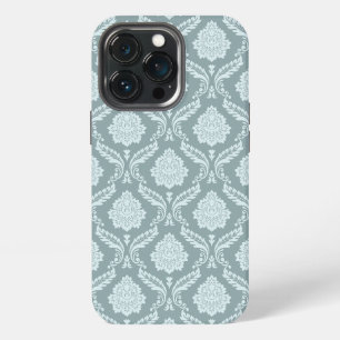 Etui iPhone 13 Pro Rococo Damassé Rpt Motif Œuf de Canard Bleu+Turquo