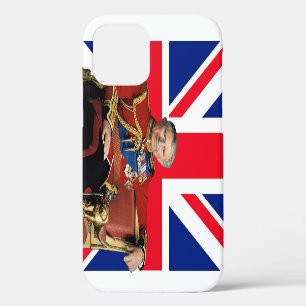 Coque iPhone 12 Roi Charles III avec drapeau britannique