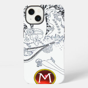 ETUI iPhone 13  ROMANCE /AMOUREUX ROMANTIQUES NOIR BLANC MONOGRAMM