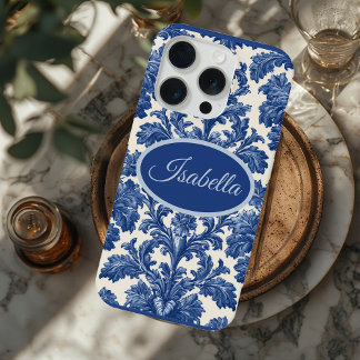 Coque iPhone 15 Pro Romantic French Toile Powder Blue Personalized 