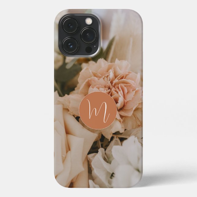 Coque iPhone Romantique beige rose initial monogrammé girly (Verso)