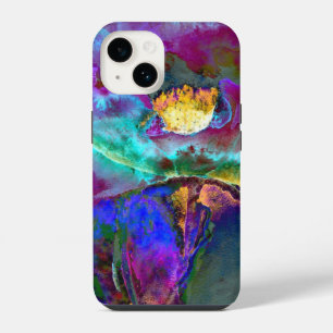 Coque Pour iPhone 14 Romantique élégant violet turquoise peinture de fl