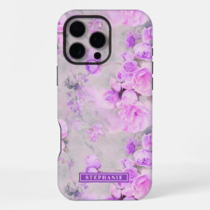 Coque iPhone 16 Pro Max Romantique Fleurs Nom Rose et Lavande