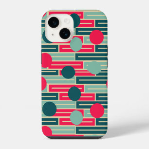 Coque Pour iPhone 14 Rose, Bleu clair, Rectangles Turquoises et cercles