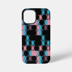 Coque iPhone 12 Mini rose bleu et noir géométrique