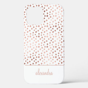 Coque iPhone 12 Rose Bleu - Rose Gold Polka Motif Monogramme