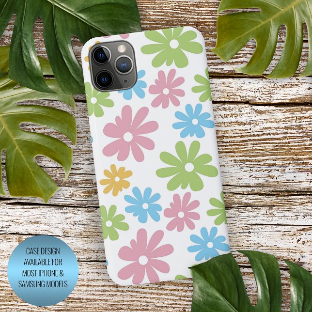Coque iPhone Rose Bleu Vert Jaune Orange Fleur Motif Artistique (Créateur téléchargé)