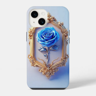 Coque Pour iPhone 14 Rose bleue élégante exposée dans un cadre doré orn