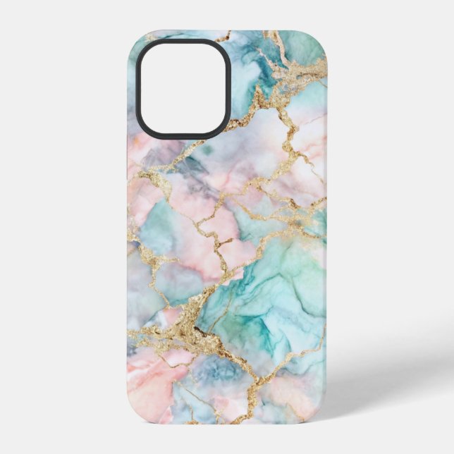 Coque iPhone Rose Blue Gold Marble (Verso)