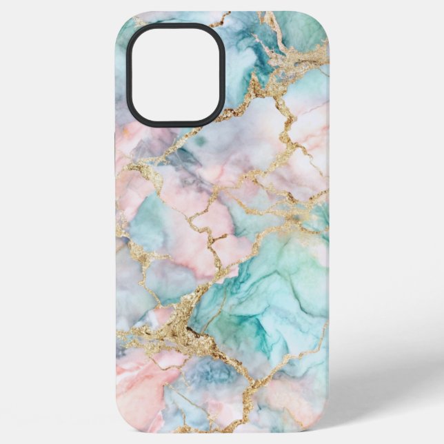 Coque iPhone Rose Blue Gold Marble (Verso)