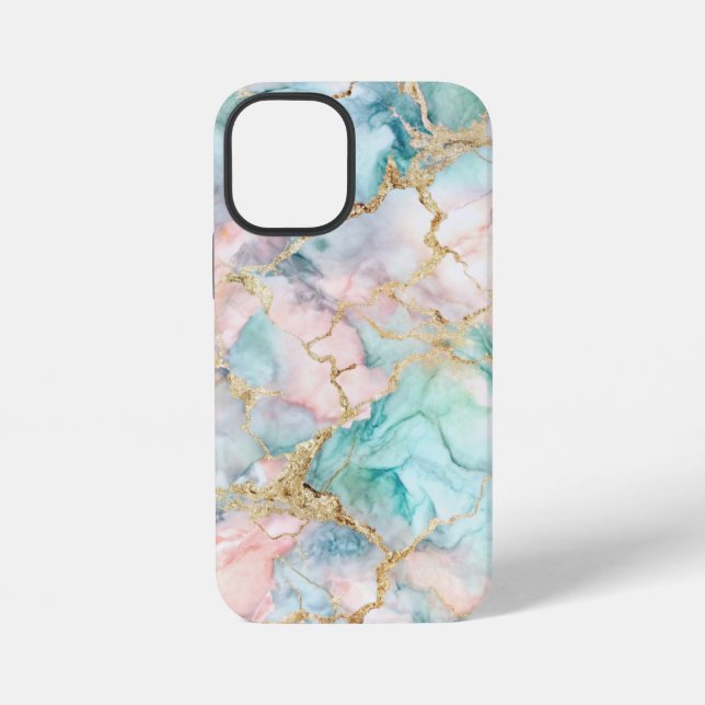 Coque iPhone Rose Blue Gold Marble (Verso)