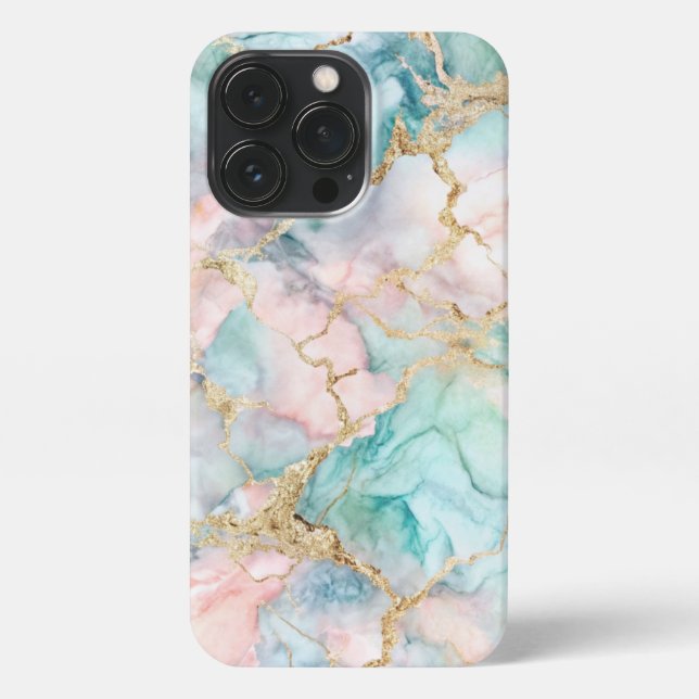 Coque iPhone Rose Blue Gold Marble (Verso)