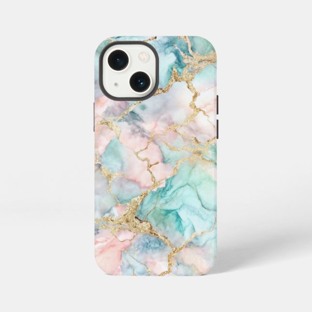 Coque iPhone Rose Blue Gold Marble (Verso)