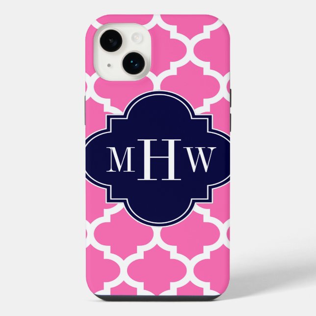 Coque iPhone Rose Chaud #2 Blanc Marocain #5 Navy 3 Monogramme  (Verso)